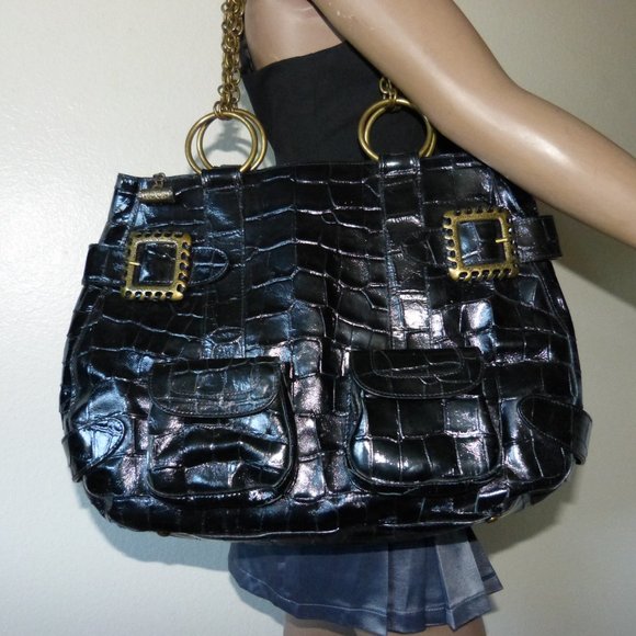 BABEE D LARGE EMBOSSED LEATHER BAG. EUC - Picture 2 of 16